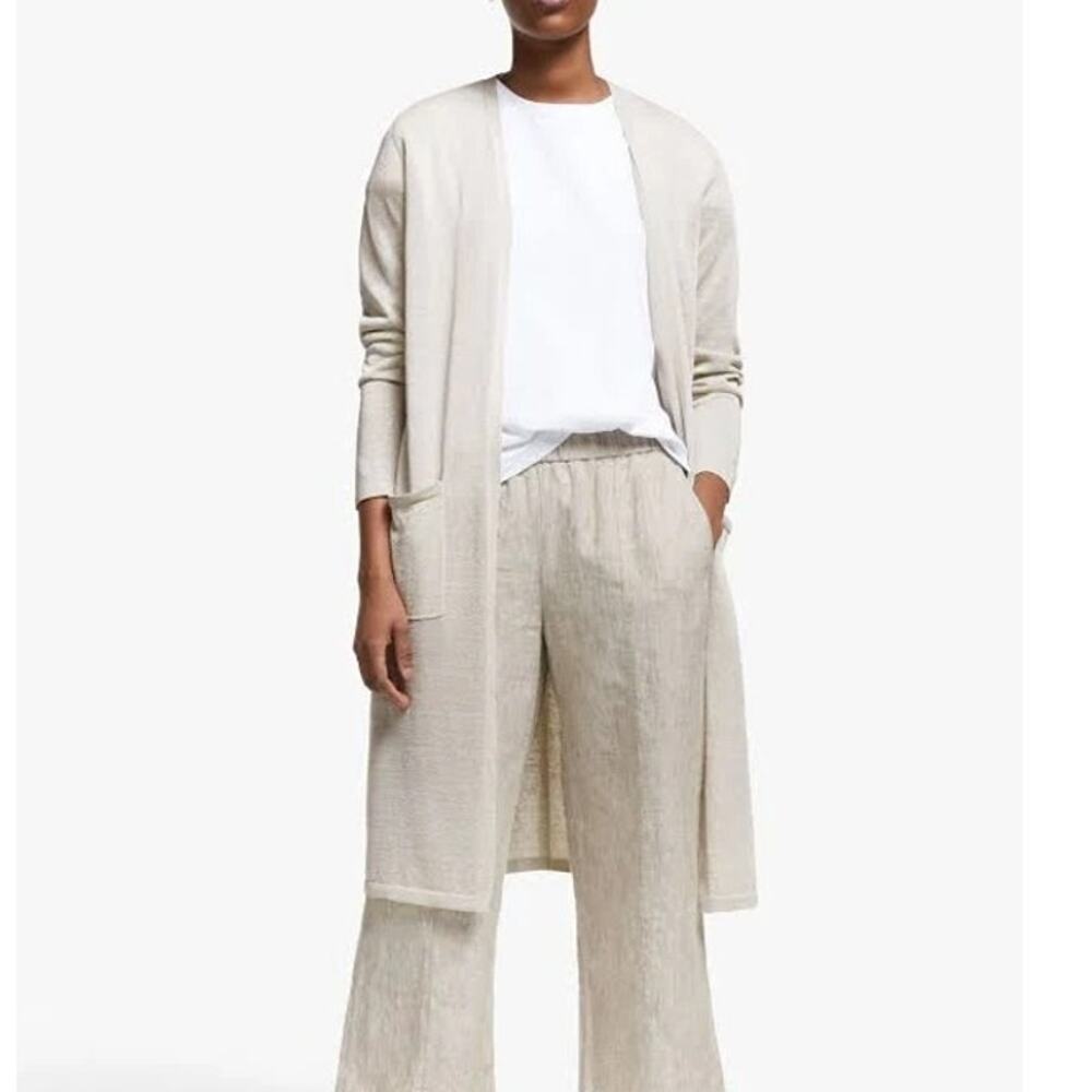 Eileen Fisher Organic Linen Crepe Sparkle Long Cardigan Duster Womens S Shimmer